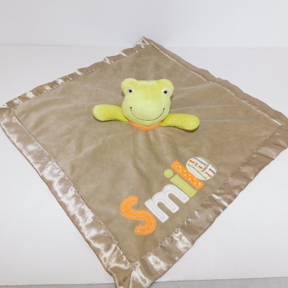 Carters Brown Green SMILE Frog Security blanket Rattle Plush  Baby Lovey nunu